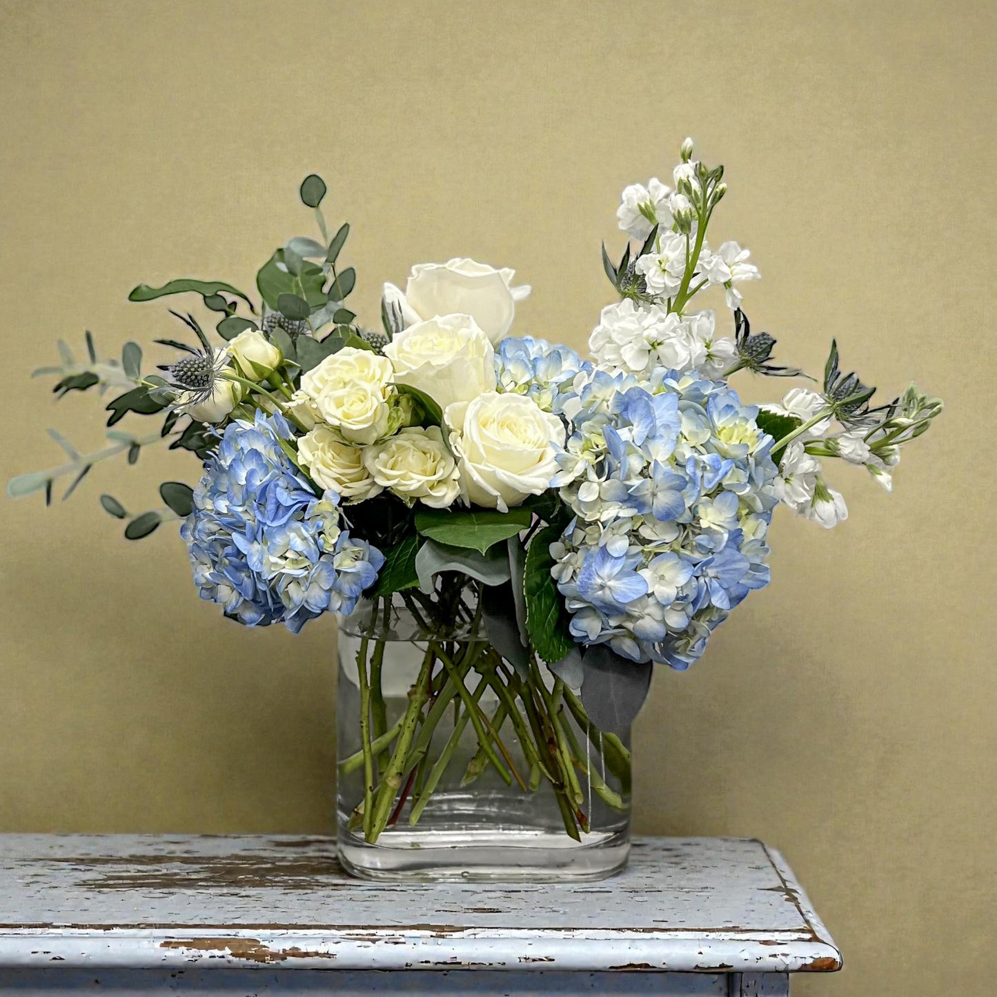 Modern Blue and White Bouquet – Ballard Blossom Inc, Seattle WA