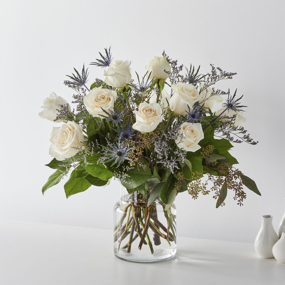 Elegant White Rose Arrangement – Ballard Blossom Inc, Seattle WA