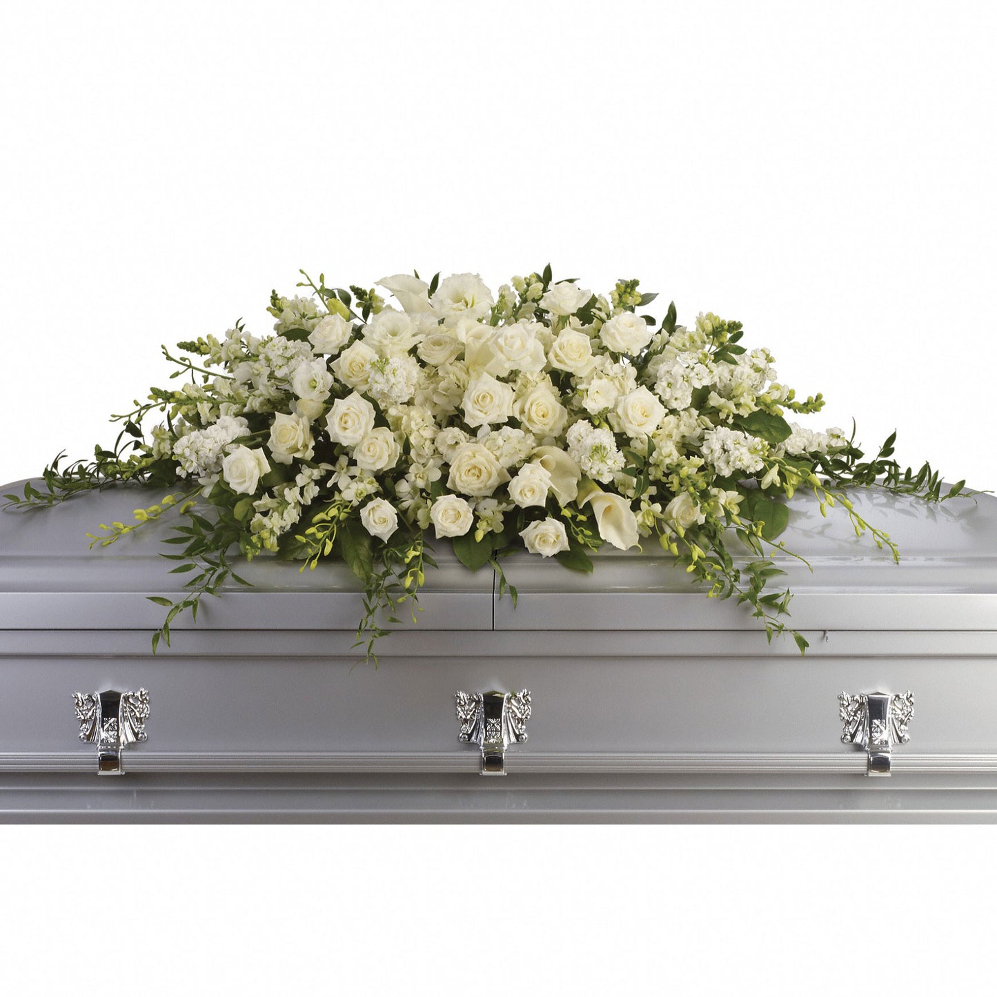 White Remembrance Casket Spray – Ballard Blossom Inc, Seattle WA