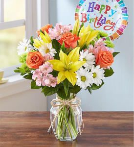 Happy Birthday Bouquet with Balloon – Ballard Blossom Inc, Seattle WA