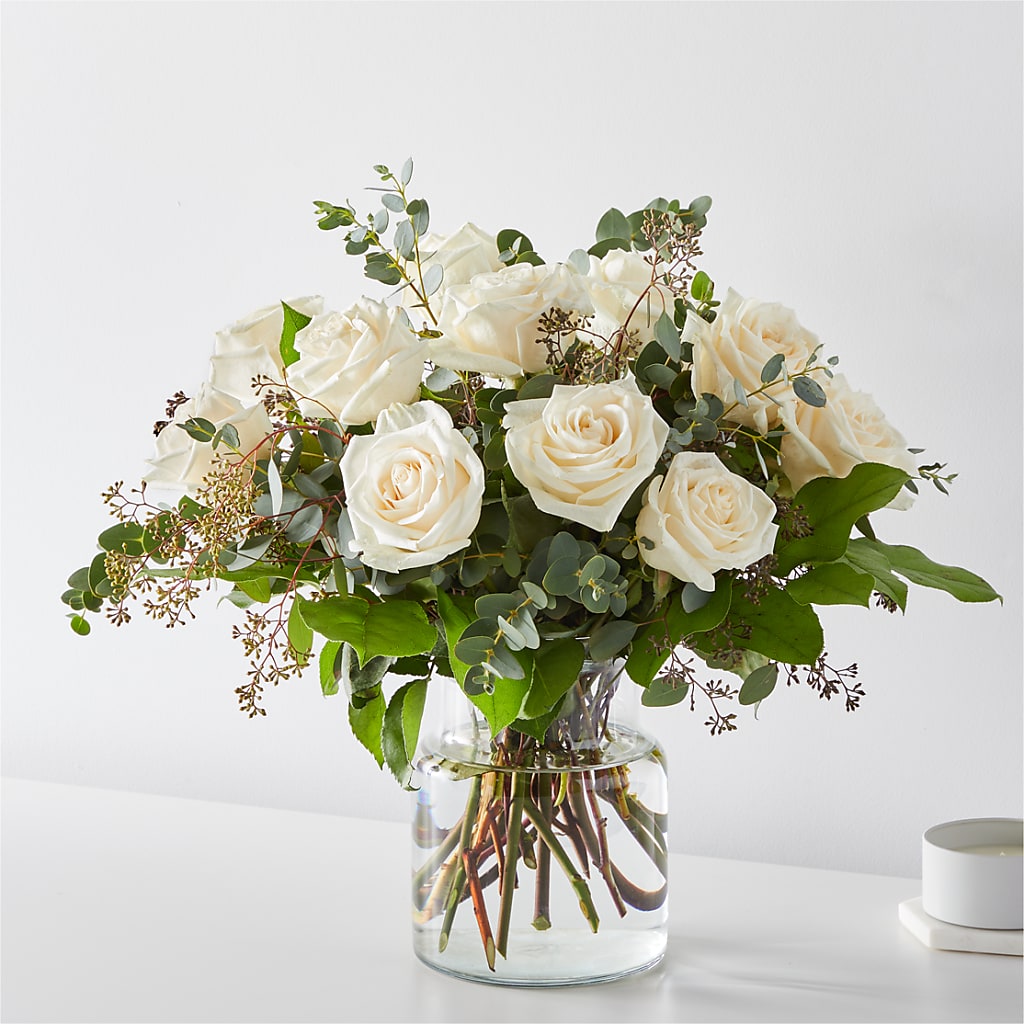 Elegant White Rose Arrangement – Ballard Blossom Inc, Seattle WA