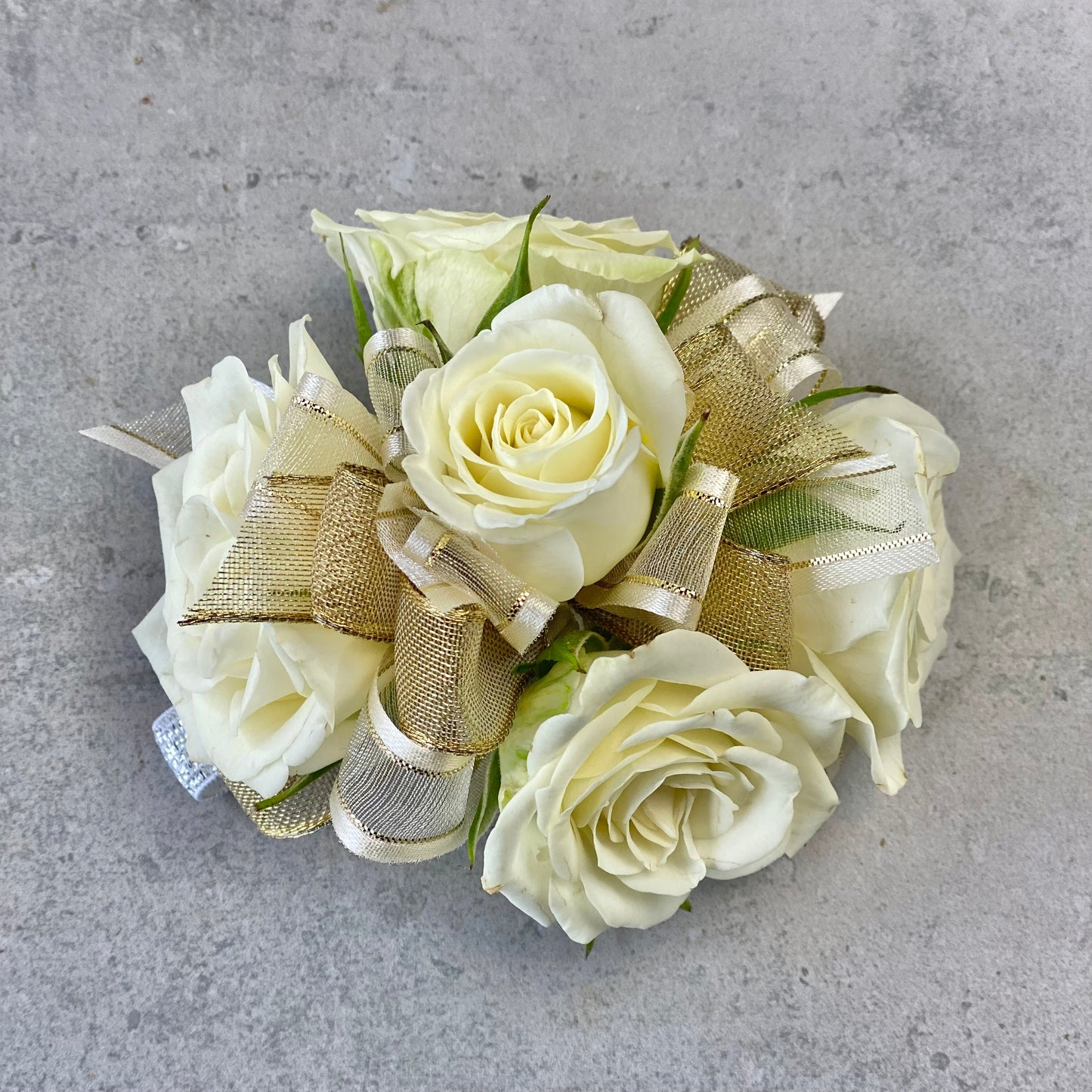 Golden Beauty Wrist Corsage – Ballard Blossom Inc, Seattle WA