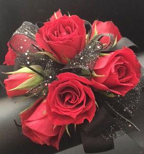 Ravishing Red Wrist Corsage – Ballard Blossom Inc, Seattle WA