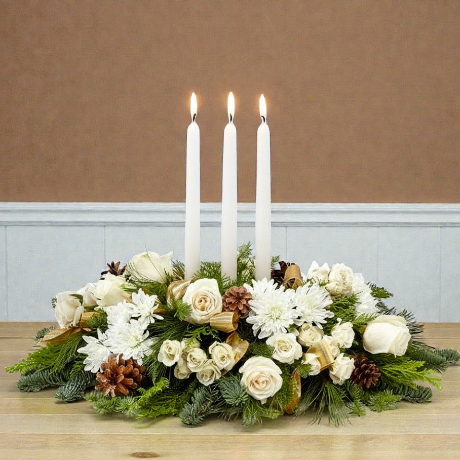 Seattle White and Gold Winter Centerpiece