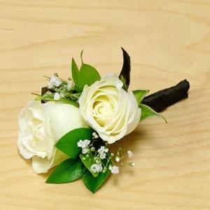 White Spray Rose Boutonniere –  Ballard Blossom Inc, Seattle WA