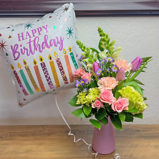 Celebrate Birthday Bouquet with Balloon