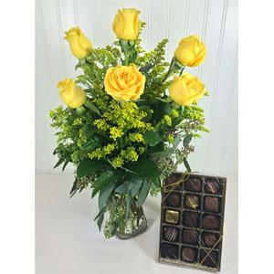 Yellow Rose Bouquet with Chocolates