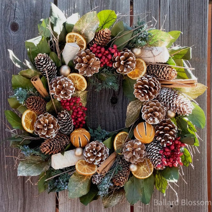 Cinnamon, Pinecone and Orange Wreath –  Ballard Blossom Inc, Seattle WA