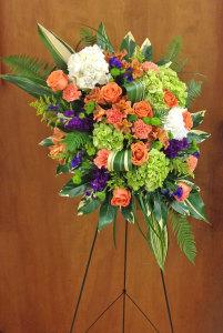 Tangerine and Green Standing Spray –  Ballard Blossom Inc, Seattle WA