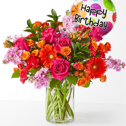 Fiesta Bouquet with Birthday Balloon –  Ballard Blossom Inc, Seattle WA