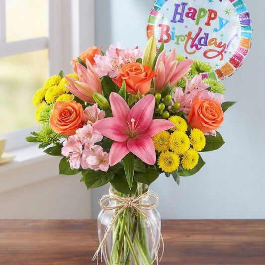 Happy Birthday Bouquet with Balloon –  Ballard Blossom Inc, Seattle WA