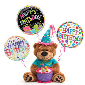 Birthday Bear With 3 Balloons