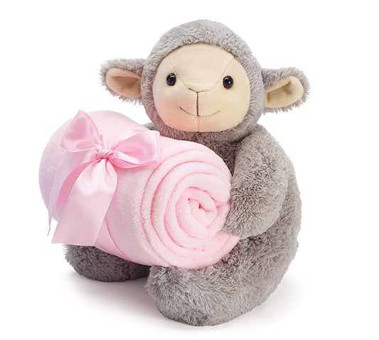 Light Gray Lamb with Pink Blanket