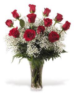 Dozen Long Stem Red Roses With Accent –  Ballard Blossom Inc, Seattle WA