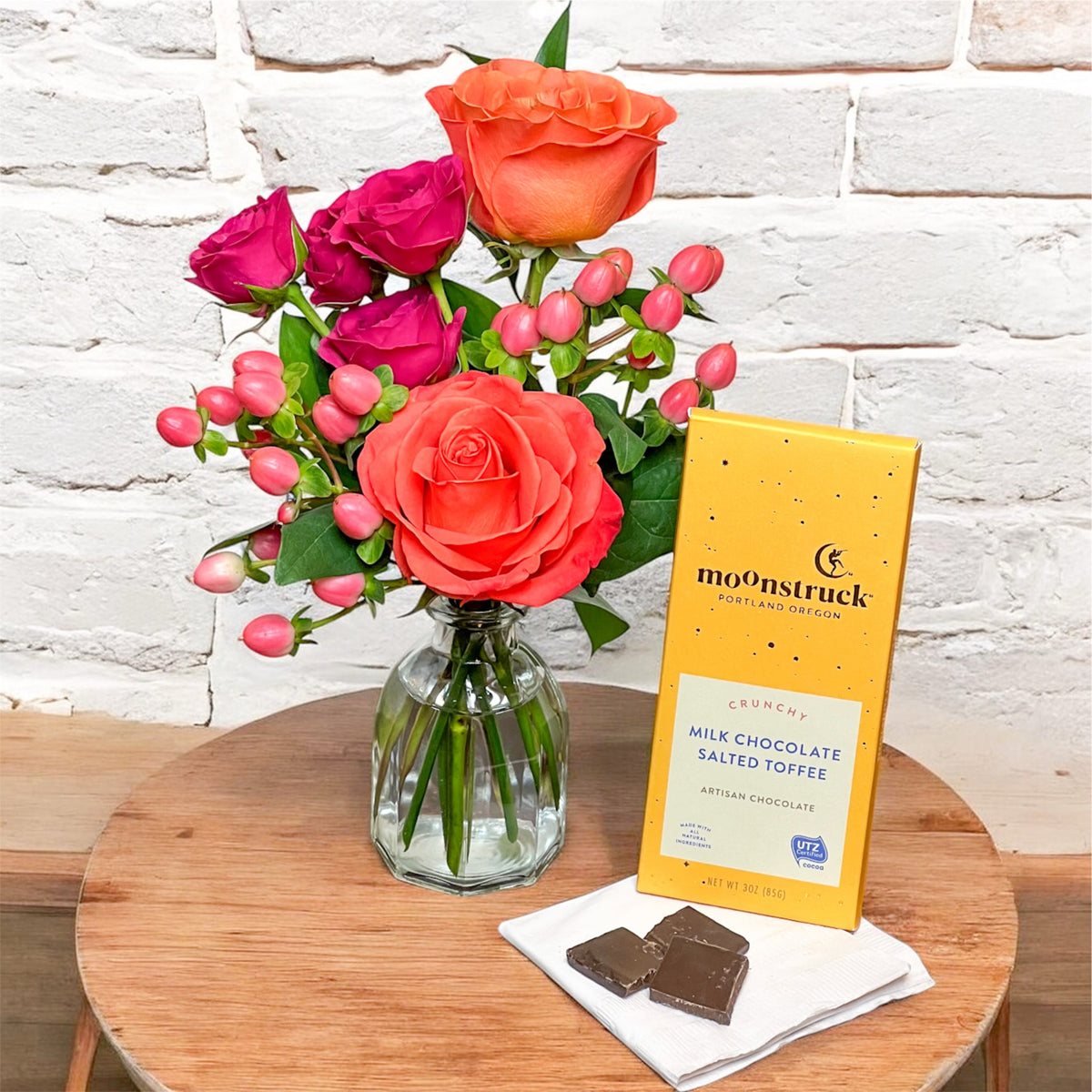 Sweet Budvase with Moonstruck Chocolate Bar –  Ballard Blossom Inc, Seattle WA
