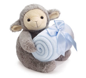 Agneau gris en peluche Ballard Blossom avec couverture bleue