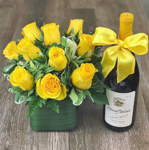 Yellow Rose Bouquet with Chardonnay