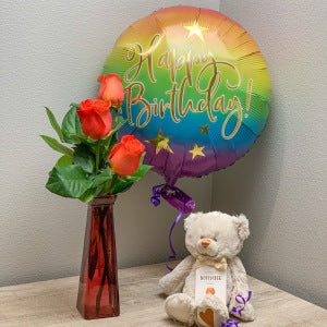 November Birthday Bear with Roses and Balloon